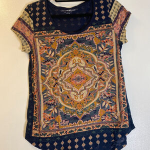 Women's Lucky Brand Graphic T-Shirt Navy/Tan Size M